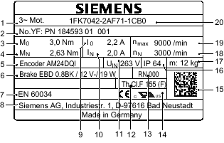 مشخصات پلاک موتور زیمنس