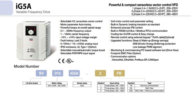 مشخصات اینورتر IG5A LS