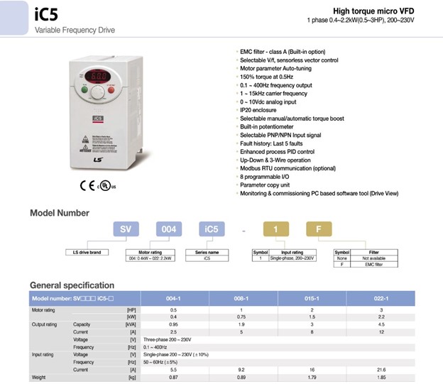 مشخصات اینورتر LS ic5